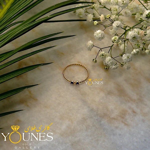 انگشتر مواج نگین آبی طلا